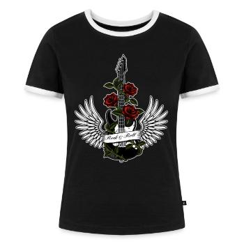 Rock & Roll,Rock Kleidung,Rock Musik - Frauen Kontrast-T-Shirt - Schwarz/Weiß - Vorne - Selfina (174cm)