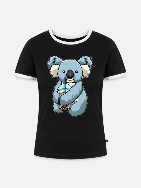 Koala trinkt Bubble Tea - Frauen Kontrast-T-Shirt - Schwarz/Weiß
