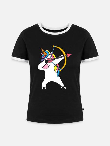 Dabbing Einhorn Bogenschütze - Frauen Kontrast-T-Shirt - Schwarz/Weiß