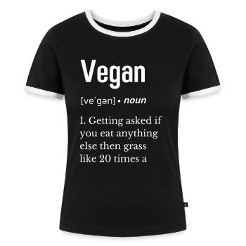 Lustige Vegan Definition - Frauen Kontrast-T-Shirt - Schwarz/Weiß - Vorne - Selfina (174cm)