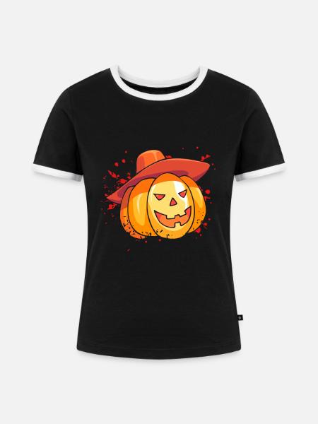 Halloween Kürbis Vogelscheuche - Frauen Kontrast-T-Shirt - Schwarz/Weiß