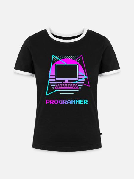 Retro Programmer Computer Programming - Frauen Kontrast-T-Shirt - Schwarz/Weiß
