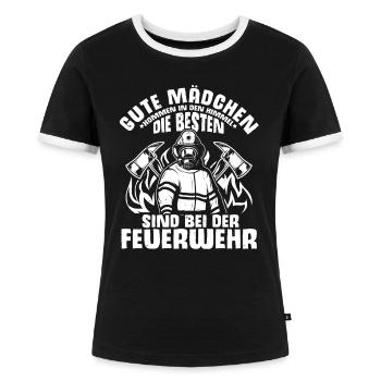 Die Besten Mädchen Feuerwehr Feuerwehrfrau Spruch - Frauen Kontrast-T-Shirt - Schwarz/Weiß - Vorne - Selfina (174cm)
