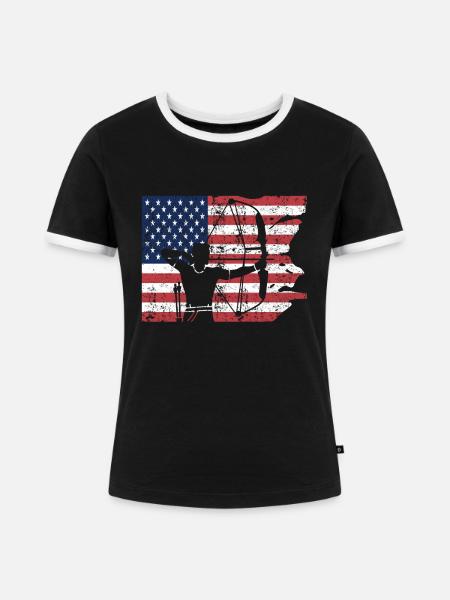 USA Bogenschießen sport - Frauen Kontrast-T-Shirt - Schwarz/Weiß