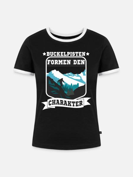 Skifahrer Skipiste Buckelpisten - Frauen Kontrast-T-Shirt - Schwarz/Weiß