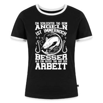 Lustiger Angelspruch für Angler Papa und Vater - Frauen Kontrast-T-Shirt - Schwarz/Weiß - Vorne - Selfina (174cm)
