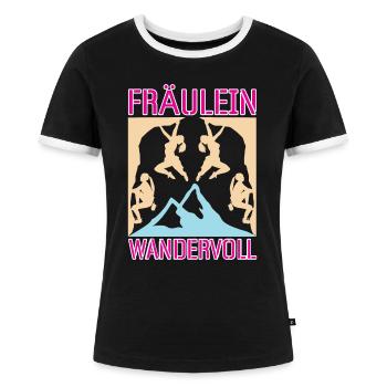 Bergsteigerin Bergsteigen Fräulein Wandervoll - Frauen Kontrast-T-Shirt - Schwarz/Weiß - Vorne - Selfina (174cm)