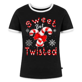 Candy Cane Sweet But Twisted Merry Christmas - Frauen Kontrast-T-Shirt - Schwarz/Weiß - Vorne - Selfina (174cm)