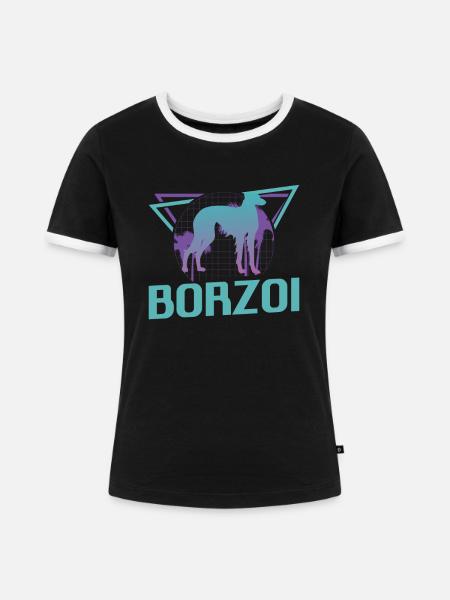 Retro Barsoi-Hundeliebhaber - Frauen Kontrast-T-Shirt - Schwarz/Weiß