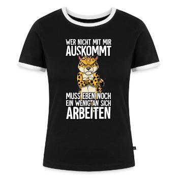 Leopard Wer Nicht Mit Mir Auskommt - Frauen Kontrast-T-Shirt - Schwarz/Weiß - Vorne - Selfina (174cm)