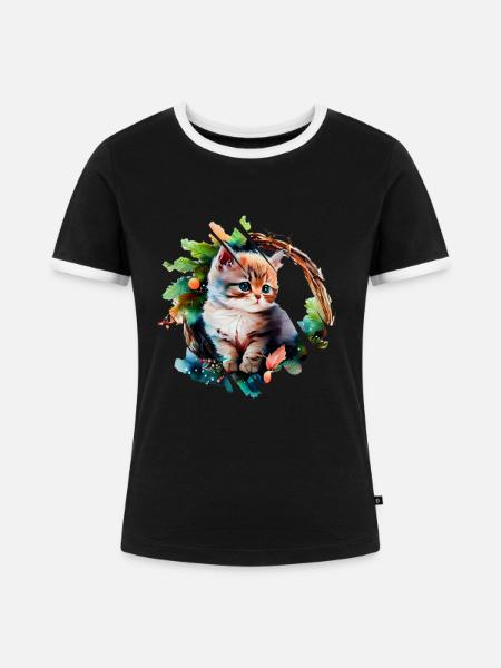 Süße Katze - Frauen Kontrast-T-Shirt - Schwarz/Weiß