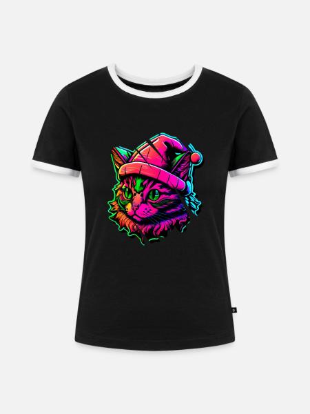 Aquarell Katze - Frauen Kontrast-T-Shirt - Schwarz/Weiß
