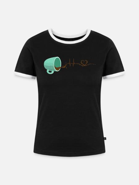 Herzschlag Kaffe EKG - Frauen Kontrast-T-Shirt - Schwarz/Weiß