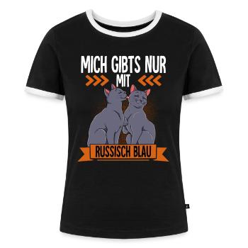 Russisch Blau Katze - Frauen Kontrast-T-Shirt - Schwarz/Weiß - Vorne - Selfina (174cm)