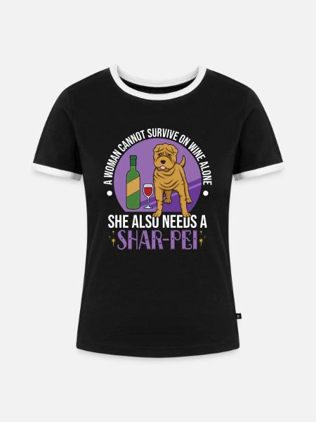 Chinese Shar Pei - Frauen Kontrast-T-Shirt - Schwarz/Weiß