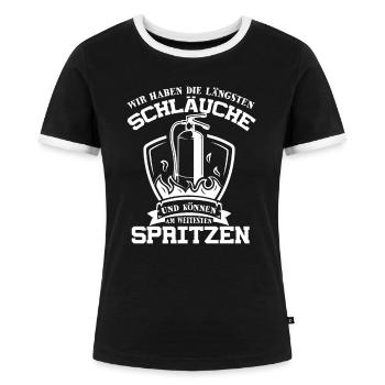Versauter Humor Feuerwehrmann Spruch Geschenk - Frauen Kontrast-T-Shirt - Schwarz/Weiß - Vorne - Selfina (174cm)