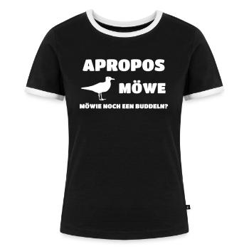 Lustiger Möwe Spruch Norddeutsch Plattdeutsch - Frauen Kontrast-T-Shirt - Schwarz/Weiß - Vorne - Selfina (174cm)