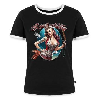 vintage rockabilly girl - Frauen Kontrast-T-Shirt - Schwarz/Weiß - Vorne - Selfina (174cm)