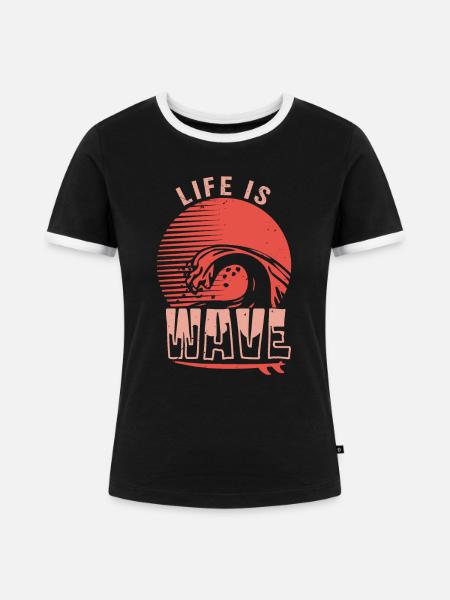 DAS LEBEN IST WELLE - Frauen Kontrast-T-Shirt - Schwarz/Weiß