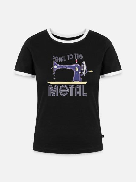 Pedal zur Metallnähmaschine - Frauen Kontrast-T-Shirt - Schwarz/Weiß