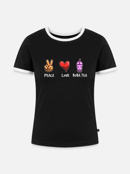 Frieden Liebe Boba Tee - Frauen Kontrast-T-Shirt - Schwarz/Weiß