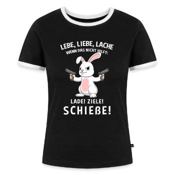 Lebe Liebe Lache Wenn Das Nicht Hilft Lade Ziele - Frauen Kontrast-T-Shirt - Schwarz/Weiß - Vorne - Selfina (174cm)