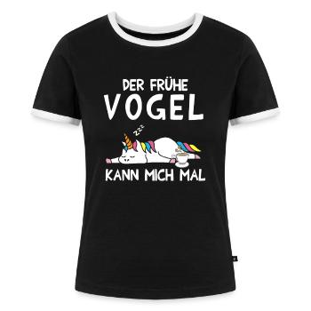 Der Frühe Vogel kann mich mal Einhorn Kaffee - Frauen Kontrast-T-Shirt - Schwarz/Weiß - Vorne - Selfina (174cm)