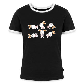 Yoga Kaninchen Meditation Hase macht Yoga Übungen - Frauen Kontrast-T-Shirt - Schwarz/Weiß - Vorne - Selfina (174cm)