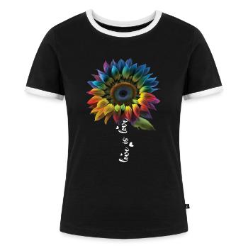 Regenbogen Sonnenblume Liebe ist Liebe LGBT Schwul Lesbisch - Frauen Kontrast-T-Shirt - Schwarz/Weiß - Vorne - Selfina (174cm)