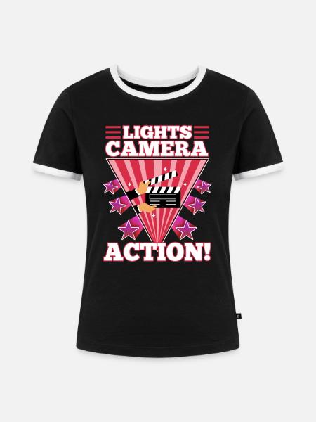 Lights camera action - Frauen Kontrast-T-Shirt - Schwarz/Weiß