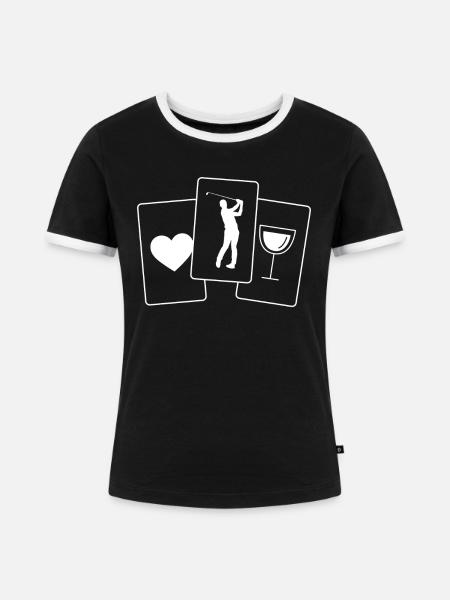Herz - Wein - Golf - - Frauen Kontrast-T-Shirt - Schwarz/Weiß