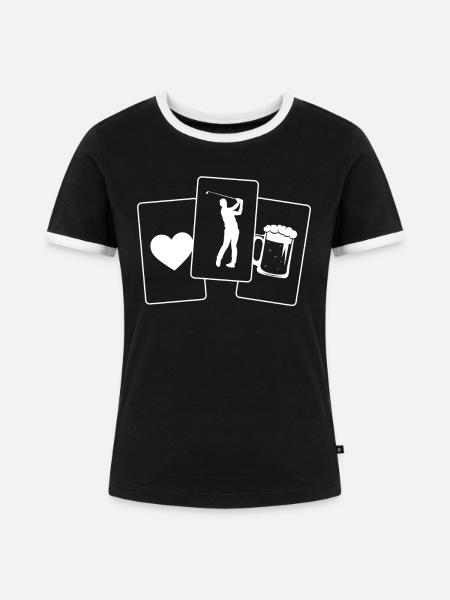 Herz - Bier - Golf - Herz - Frauen Kontrast-T-Shirt - Schwarz/Weiß