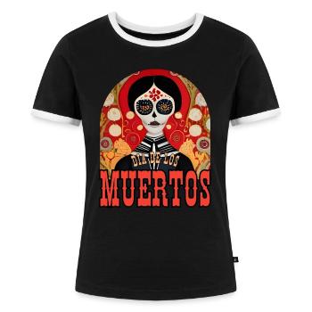 Dia De Los Muertos - Frauen Kontrast-T-Shirt - Schwarz/Weiß - Vorne - Selfina (174cm)