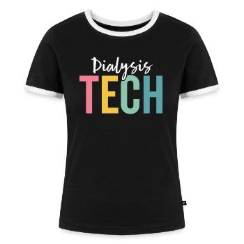 Krankenschwester für Dialyse-Tech-Hämodialyse-Nephrologie - Frauen Kontrast-T-Shirt - Schwarz/Weiß - Vorne - Selfina (174cm)