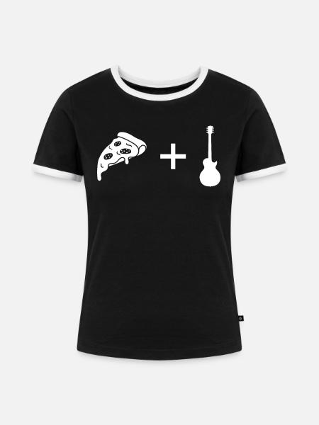 Pizza - Gitarre - - Frauen Kontrast-T-Shirt - Schwarz/Weiß