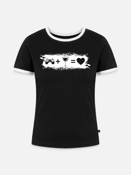 Grunge Rectangle - Herz - Wein - Spiel - - Frauen Kontrast-T-Shirt - Schwarz/Weiß