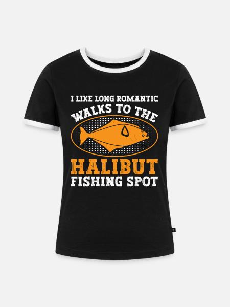 Heilbutt-Angelköder, Angler, Angler, - Frauen Kontrast-T-Shirt - Schwarz/Weiß