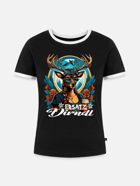 Tracht & Trachten Hirsch Ersatz Dirndl - Frauen Kontrast-T-Shirt - Schwarz/Weiß