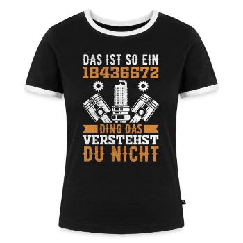 18436572 V8 Motor Geschenk - Frauen Kontrast-T-Shirt - Schwarz/Weiß - Vorne - Selfina (174cm)