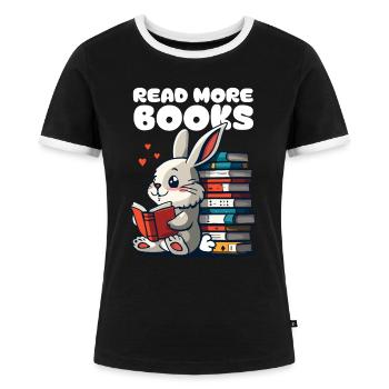 Kleiner Hase im Buchhandel liebt Bücher - Frauen Kontrast-T-Shirt - Schwarz/Weiß - Vorne - Selfina (174cm)