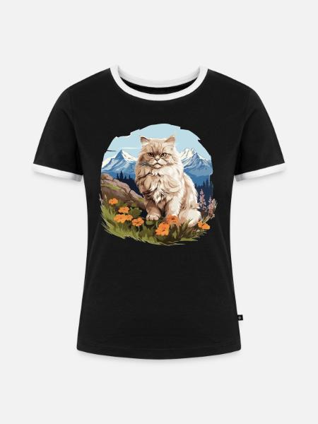 Persian Cat Perser Katze - Frauen Kontrast-T-Shirt - Schwarz/Weiß
