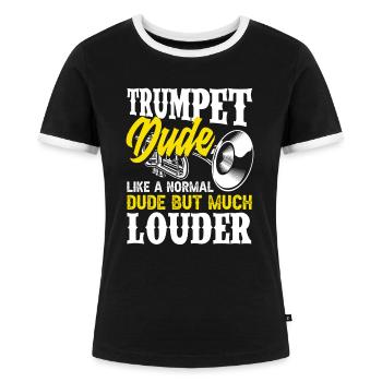Trompete Trompeter Trompeten Spieler - Frauen Kontrast-T-Shirt - Schwarz/Weiß - Vorne - Selfina (174cm)