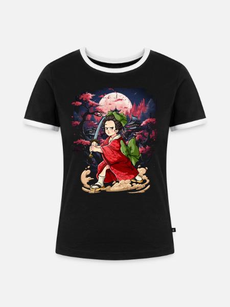 Samurai Kimono Frauen - Frauen Kontrast-T-Shirt - Schwarz/Weiß