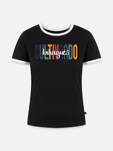 Cultivando Bilingües Spanischlehrer Bekleidung - Frauen Kontrast-T-Shirt - Schwarz/Weiß