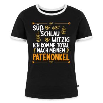 Ich komme total nach meinem Patenonkel Patenkind - Frauen Kontrast-T-Shirt - Schwarz/Weiß - Vorne - Selfina (174cm)