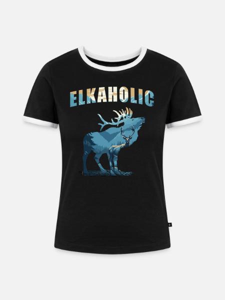 Elchjagd Elkaholic Jäger - Frauen Kontrast-T-Shirt - Schwarz/Weiß