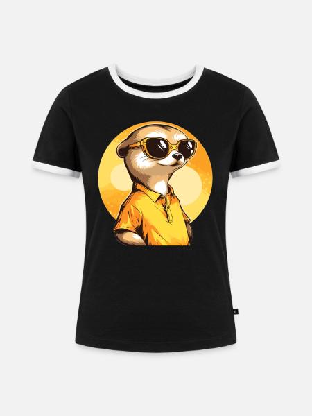 Erdmännchen Mit Sonnenbrille Meerkat - Frauen Kontrast-T-Shirt - Schwarz/Weiß