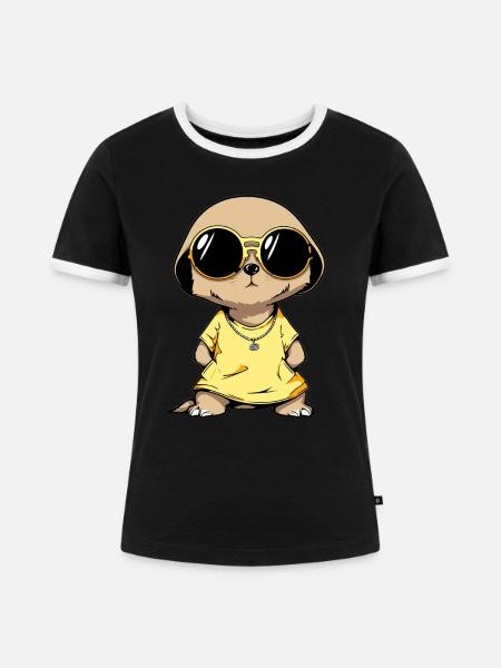 Erdmännchen Mit Sonnenbrille Meerkat - Frauen Kontrast-T-Shirt - Schwarz/Weiß