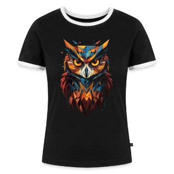 Eule Polygon Vintage Geschenk - Frauen Kontrast-T-Shirt - Schwarz/Weiß - Vorne - Selfina (174cm)