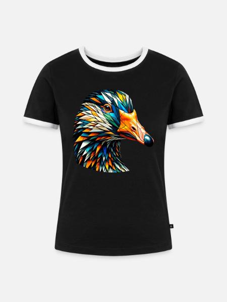 Polygon Art Gänsegänse - Frauen Kontrast-T-Shirt - Schwarz/Weiß